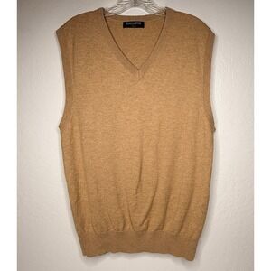 Kallspin Wool Blend Sweater Vest Mens Large Brown Knit V Neck Preppy Nerdy Work